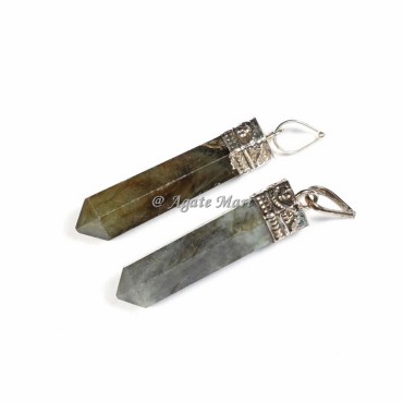 Labrodrite with Silver Cap Faceted Pencil Pendant