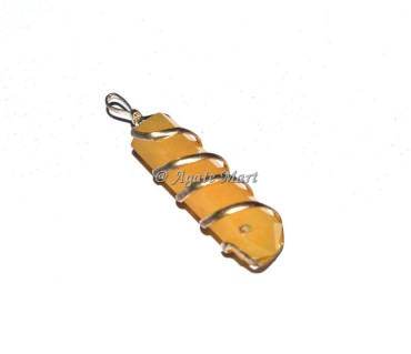 Wire Wrap Golden Quartz Faceted Pencil Pendant