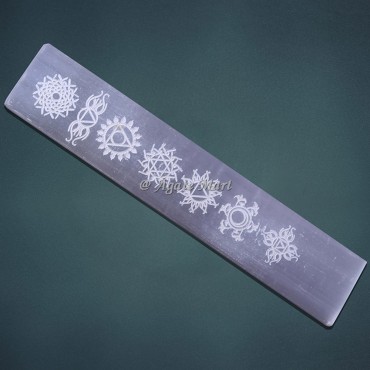 7 Chakra Engraved Yantra Selenite Plain Wand