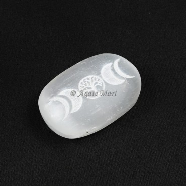 Engraved Selenite Tree of Life Palm Stone