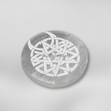 Celtic Engraved Design Selenite Charging Plate