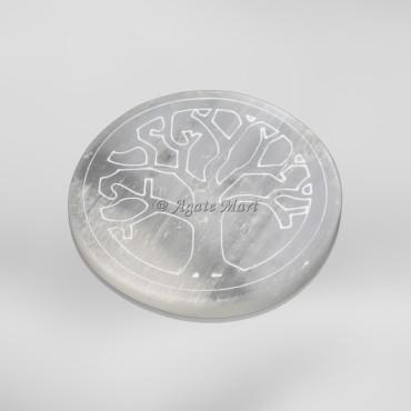 Celtic Tree Of Life Engraved Selenite Charging Plate
