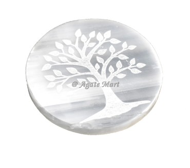 Tree Of Life Engraved Selenite Charging Plate