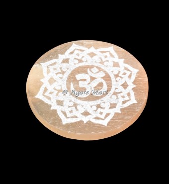 Om Etched Orange Selenite Charging Plate