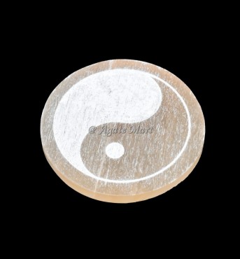 Yin Yang Engraved Orange Selenite Charging Plate