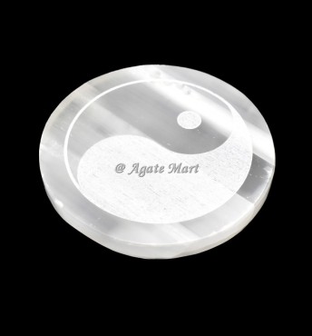 Yin Yang Etched Selenite Charging Plate