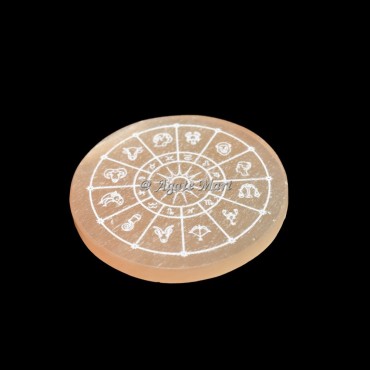 Zodiac Sign Etched Orange Selenite Charging Plate
