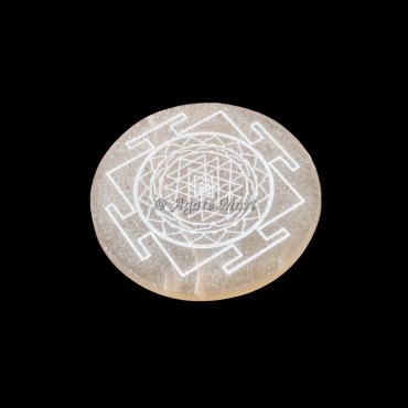 Shree Yantra Engraved Orange Selenite Charging Plate