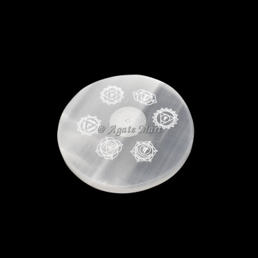 Seven Chakra Engraved Selenite Charging Plate