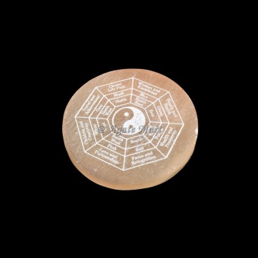 Yin Yang Etched Grid Orange Selenite Charging Plate