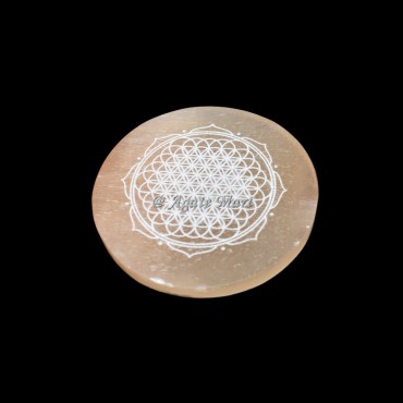 Yantra Flower Of Life Orange Selenite Charging Plate