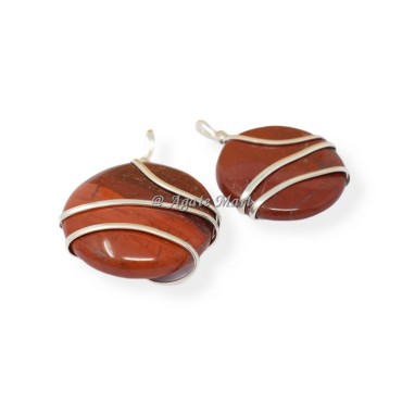 Red Jasper Circle Wire Wraped Pendants
