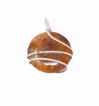 Dark Golden Quartz Circle Wire Wraped Pendants