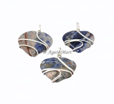 Sodalite Heart Wire Wraped Pendant
