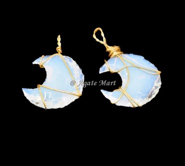 Opalite Moon Wire Wraped Pendants
