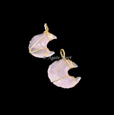 Pink Opalite Moon Gold Wire Wraped Pendant