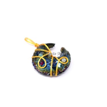 Rainbow Titanium Aura Opalite Moon With Garnet Wirewarpped Pendants
